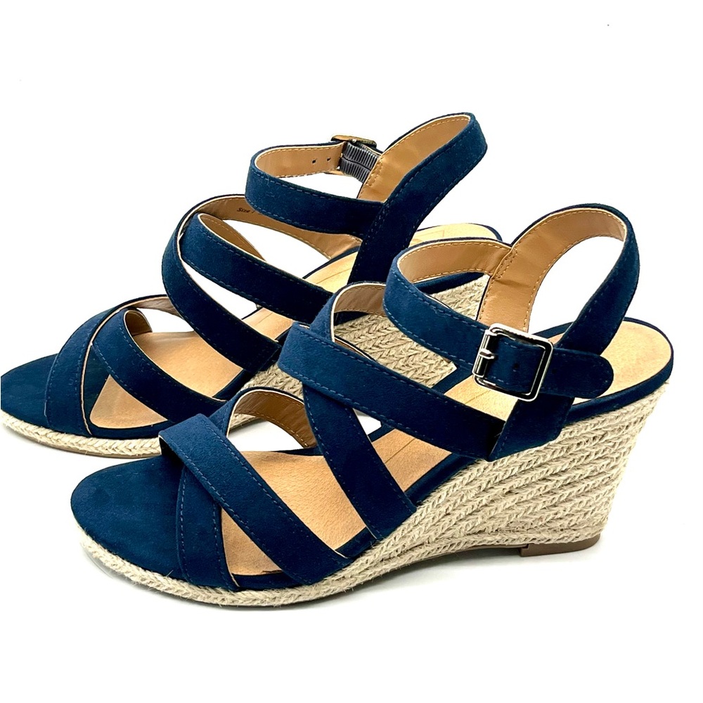 DV8 DOLCE VITA Navy Blue Suede Strap Wedge Heels New Without Tags Size 7 Women’s